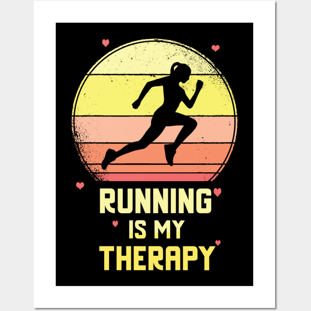 Running Is My Therapy Vintage Retro Motivational Wall Art by Dogefellas
